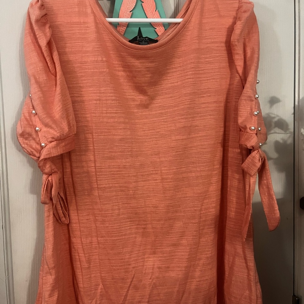 Coral Top with Pearl Accents